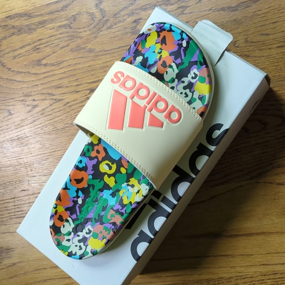 FARM Rio Shoes - NIB FARM Rio Slide Sandals Adidas Collab Multicolor Abstract Print Womens Size 7